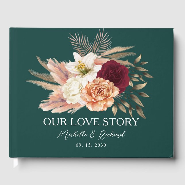 Our Love Story Emerald Floral Guest Book (Front)