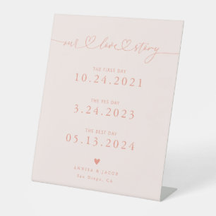 Our Love Story Hearts Peach Wedding Timeline Pedestal Sign