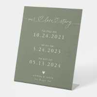 Our Love Story Hearts Sage Green Wedding Timeline