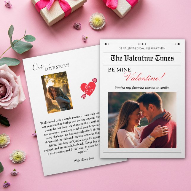 Our Love Story Newspaper Cupid Post Red Heart Invitation (Our Love Story Newspaper Cupid Post Red Heart Invitation)