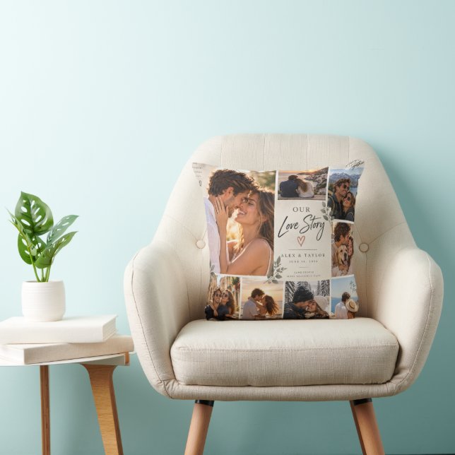 Our Love Story Photo Collage Pillow (Chair)