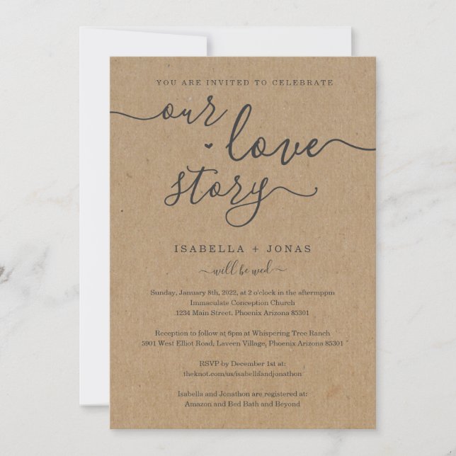 Our Love Story RSVP & Registry All in One Wedding Invitation (Front)