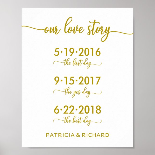 Our Love Story Special Dates Gold Wedding Sign (Front)