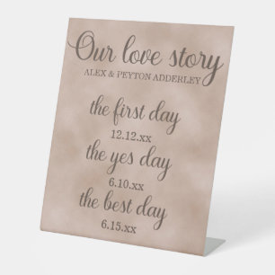 Our Love Story Timeline Brown Beach Wedding  Pedestal Sign