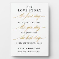 Our love story timeline sign gold