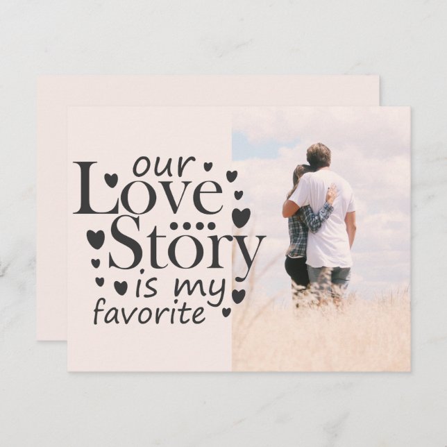 Our Love Story Typography Black Valentine's Photo Holiday Card (Front/Back)