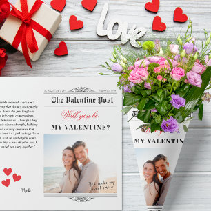 Our Love Story Valentines Day Newspaper Red Hearts Wrapping Paper Sheet