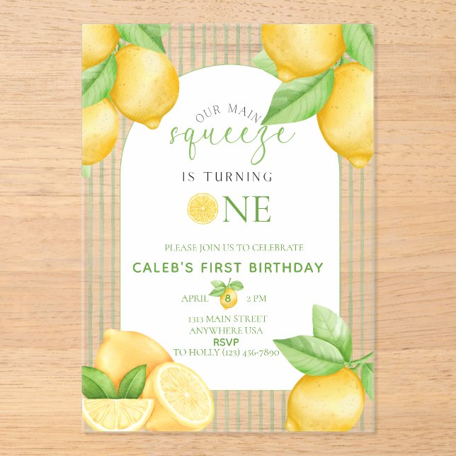  Our Main Squeeze Lemon 1st Birthday Invitation (Front)