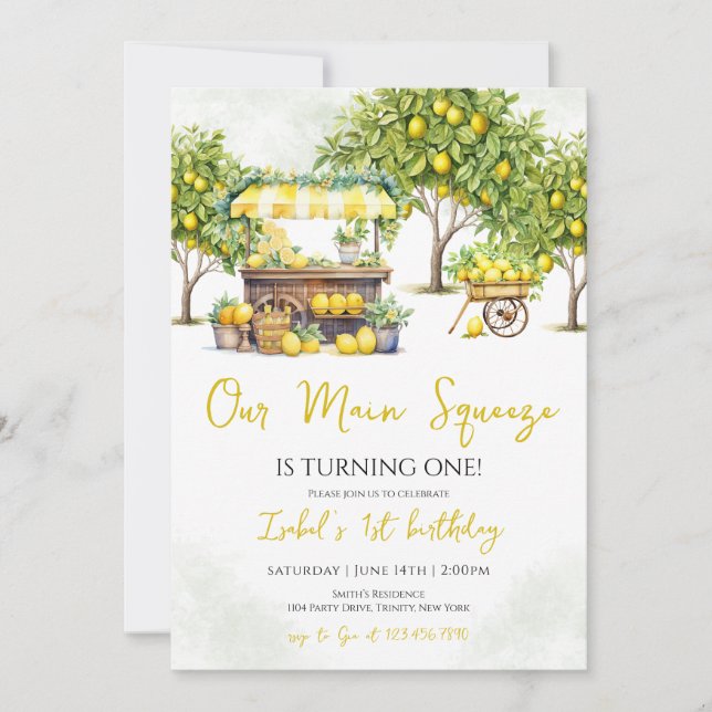 Our Main Squeeze Lemon Birthday Invitation (Front)