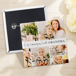 Our Memories with Grandma Modern Photo Collage 15 Cm Square Badge