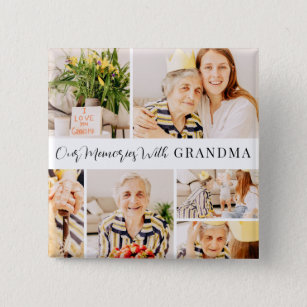 Our Memories with Grandma Modern Photo Collage 15 Cm Square Badge