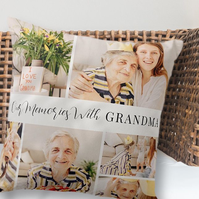 Our Memories with Grandma Modern Photo Collage Cushion (Creator Uploaded)