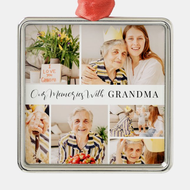 Our Memories with Grandma Modern Photo Collage Metal Ornament (Front)