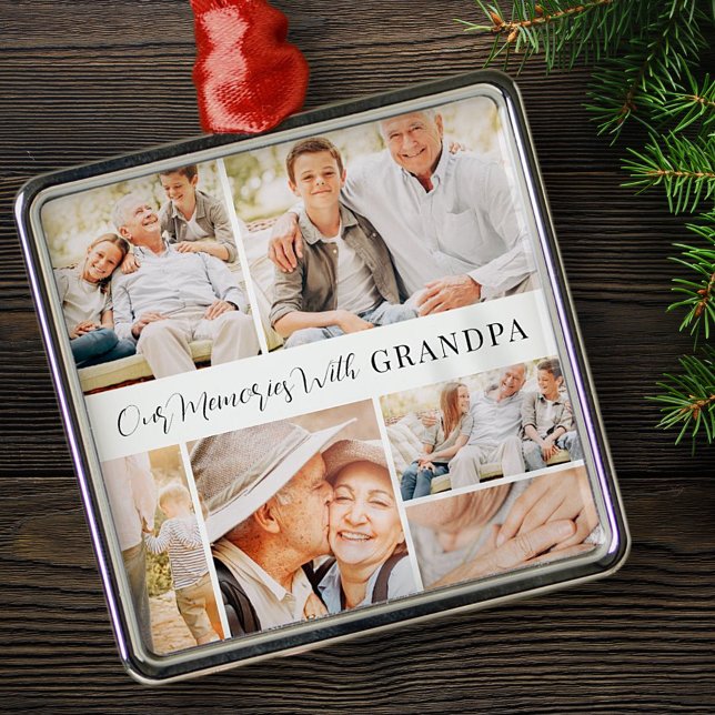 Our Memories with Grandpa Modern Photo Collage Metal Ornament (Creator Uploaded)