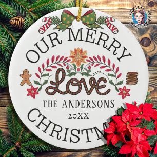 Our Merry LOVE Christmas Personalised Family Ceramic Ornament