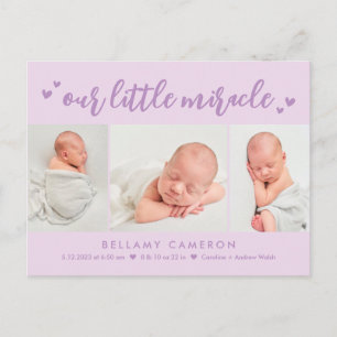 Our Miracle Editable Colour Baby Birth Announcemen Postcard