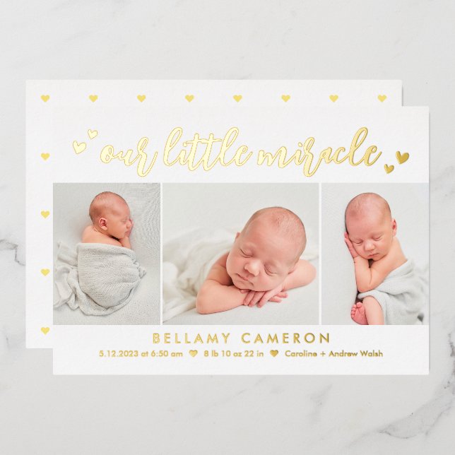 Our Miracle Foil Baby Birth Announcement (Front/Back)