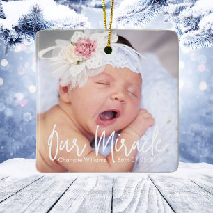 Our Miracle Personalised Baby Photo Christmas Ceramic Ornament