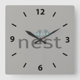 Our Nest Grey Typography With Two Birds Square Wall Clock