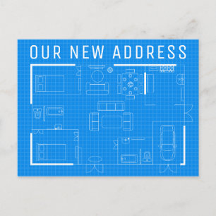 Our New Address Blue Print Postcard