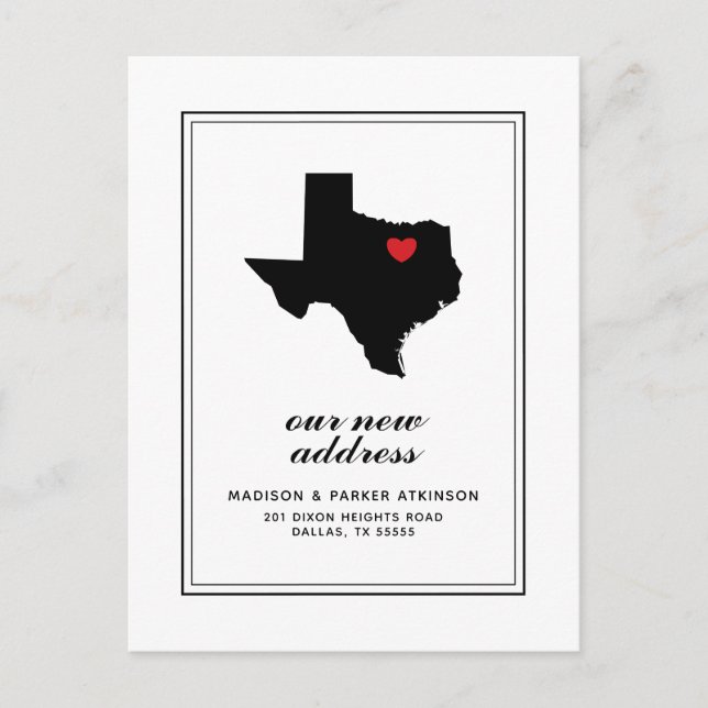 Our New Address in TX | Mark Your City W/Heart Postcard (Front)
