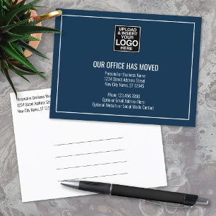 Our New Address Information - Business Logo Navy Announcement Postcard