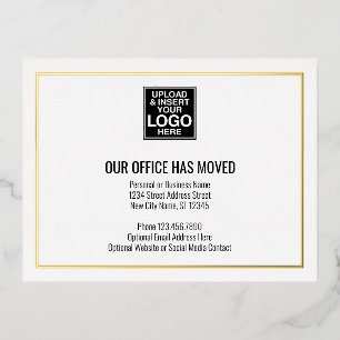 Our New Address Information with Business Logo Foil Invitation Postcard