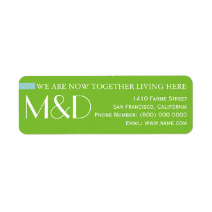 our new address, monogrammed green return address label