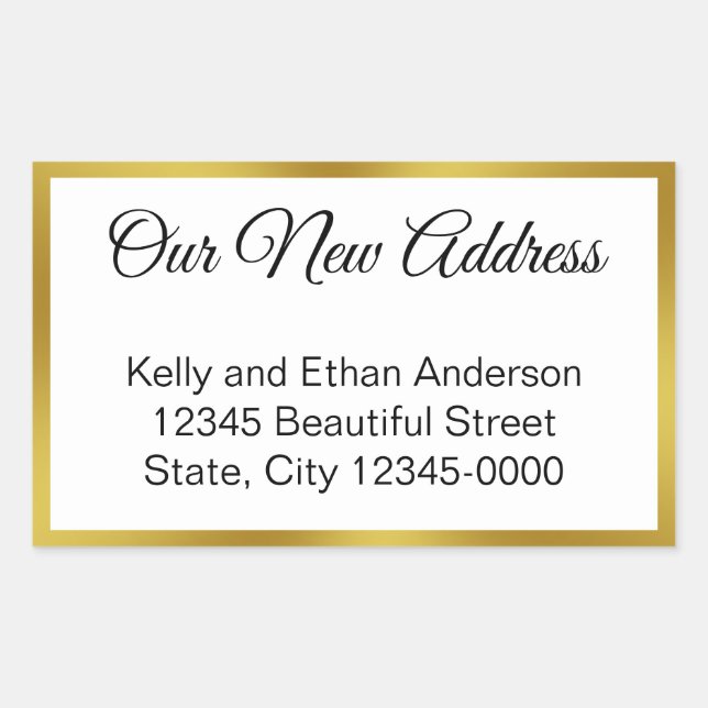 Our New Address White and Gold Moving Announcement Rectangular Sticker (Front)