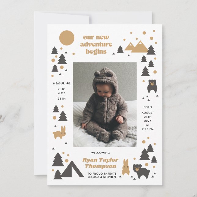 Our New Adventure Modern Mtn Birth Announcement (Front)