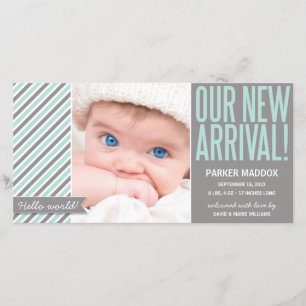 OUR NEW ARRIVAL IN GRAY BIRTH ANNOUNCEMENT