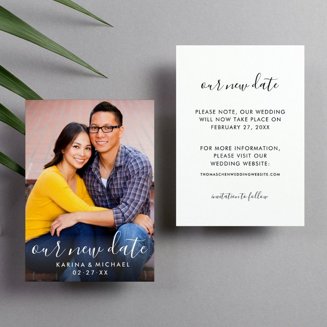 Our New Date Handwritten Script Wedding Photo Save The Date (Creator Uploaded)