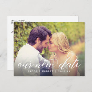 Our New Date Modern Calligraphy Wedding Photo Announcement Postcard