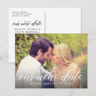 Our New Date Modern Calligraphy Wedding Photo Announcement Postcard