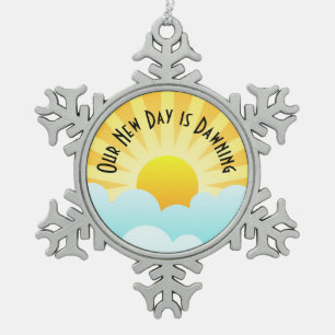 Our New Day is Dawning Snowflake Pewter Christmas Ornament