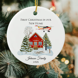 Our New Home Cessna Aeroplane Cute Watercolor Ceramic Ornament