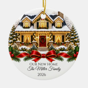 Our New Home Christmas House with Family Name and  Ceramic Ornament
