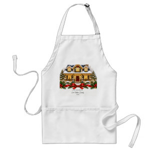 Our New Home Christmas House with Family Name and Standard Apron