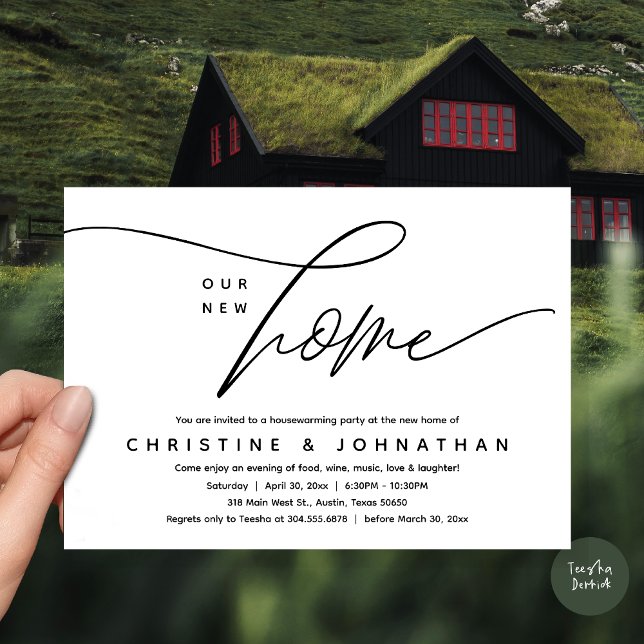 Our New Home, Cosy Lovely Housewarming Party Invitation (Our New Home, Cozy Lovely Housewarming Party Invitation Card, PDF, White Black)