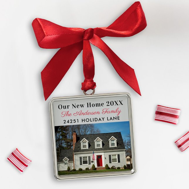 Our New Home Elegant Custom Photo Metal Ornament (Creator Uploaded)