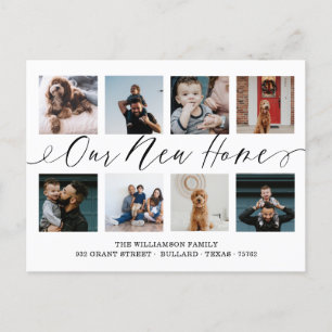 Our New Home Elegant Script Photo Collage Moving Postcard
