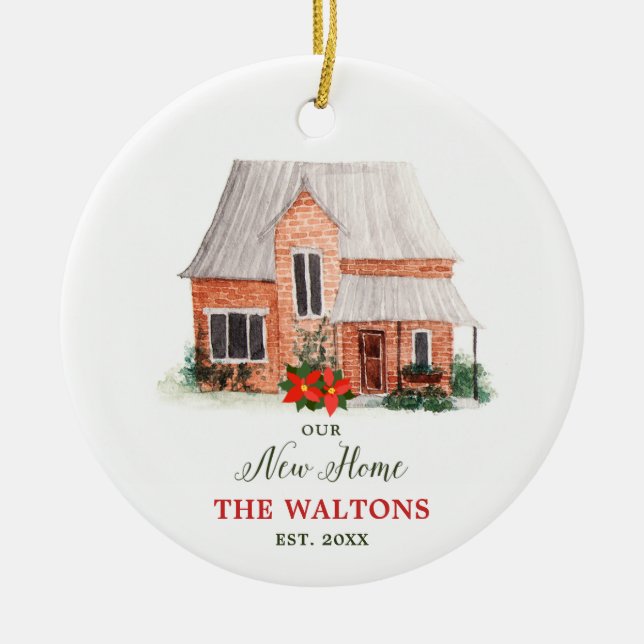 Our New Home Personalised First Christmas Address Ceramic Ornament (Front)