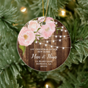 Our New Home Personalised Woodgrain String Lights Ceramic Ornament