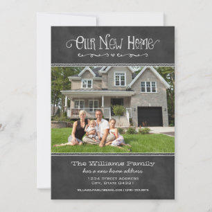 Our New Home Rustic Black Chalkboard Photo Moving Announcement