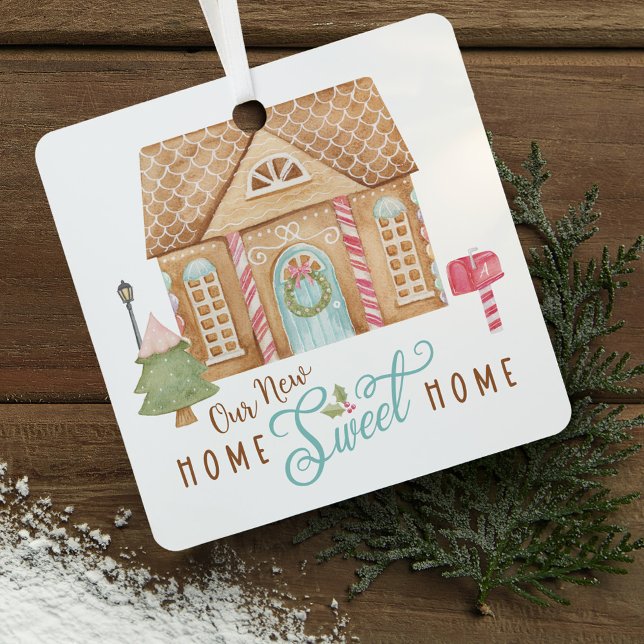 Our New Home Sweet Home Family Gingerbread House Metal Tree Decoration (Our New Home Sweet Home Family Gingerbread House Metal Ornament)