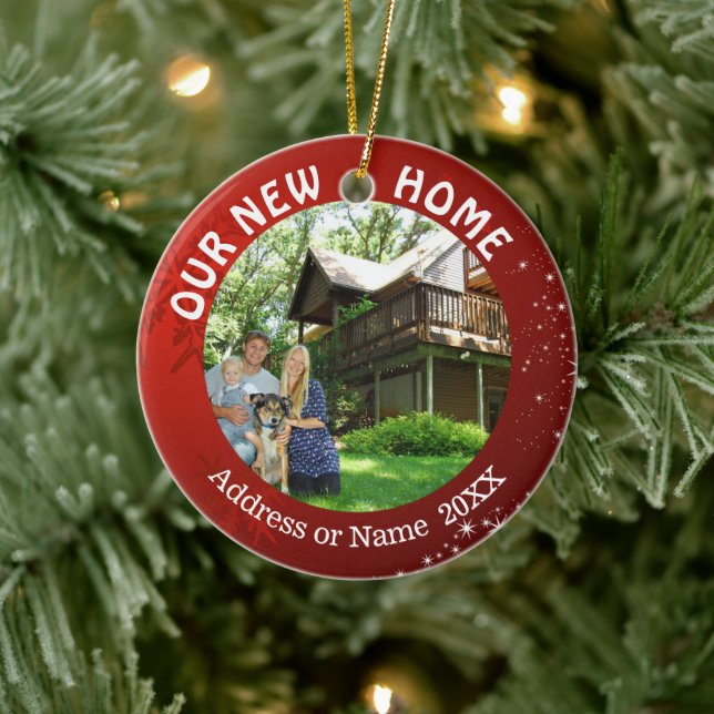 Our New Home (your photo) Two Photo 2-Sided Ceramic Ornament (Tree)
