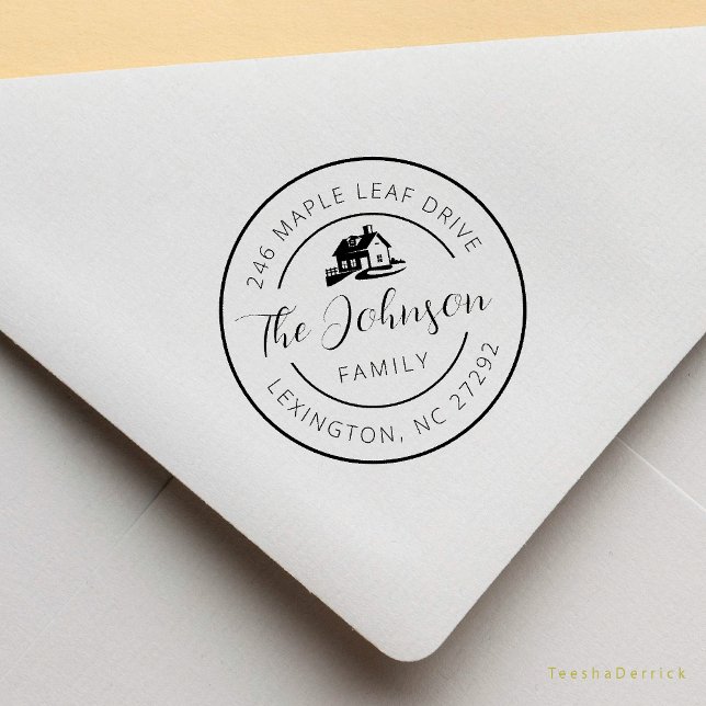 Our New House Address Announcement Round  Rubber Stamp (Our New House Address Announcement Modern Rustic Round Rubber Stamp)