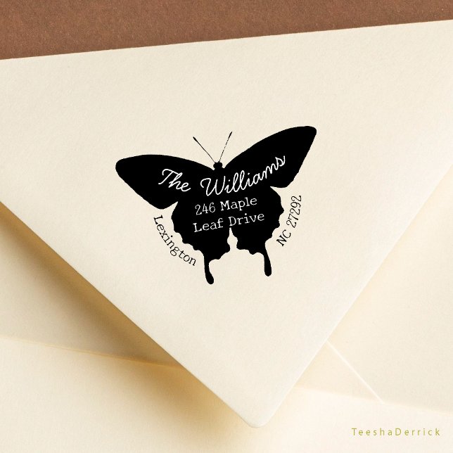 Our New House Announcement Cute Return Address Rubber Stamp (Our New House Announcement Cute Butterfly shape or Wedding RSVP Return Address Rubber Stamp)