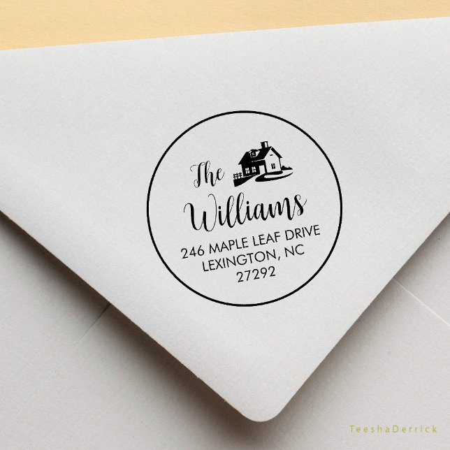 Our New House Announcement Return Address Round  Rubber Stamp (Our New House Address Announcement Modern Rustic Round Rubber Stamp)