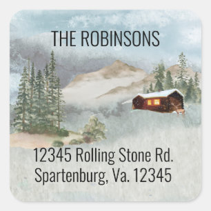 Our New Neck of the Woods Cabin Pines Address Square Sticker